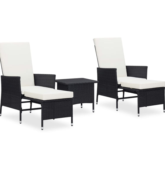 3-tlg. Garten-Lounge-Set mit Kissen Poly-Rattan Schwarz