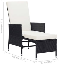 3-tlg. Garten-Lounge-Set mit Kissen Poly-Rattan Schwarz