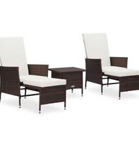 3-tlg. Garten-Lounge-Set mit Auflagen Poly Rattan Braun