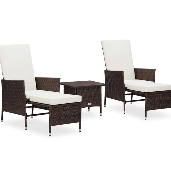 3-tlg. Garten-Lounge-Set mit Auflagen Poly Rattan Braun