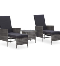 3-tlg. Garten-Lounge-Set mit Kissen Poly Rattan Grau