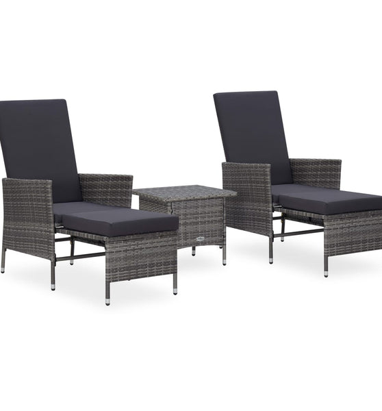 3-tlg. Garten-Lounge-Set mit Kissen Poly Rattan Grau