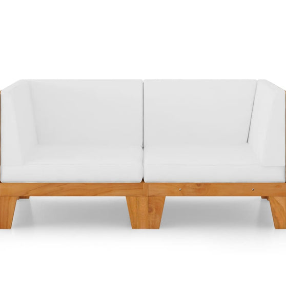 2-Sitzer-Sofa mit Cremeweißen Kissen Akazie Massivholz