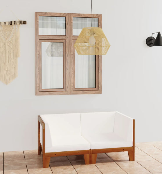 2-Sitzer-Sofa mit Cremeweißen Kissen Akazie Massivholz