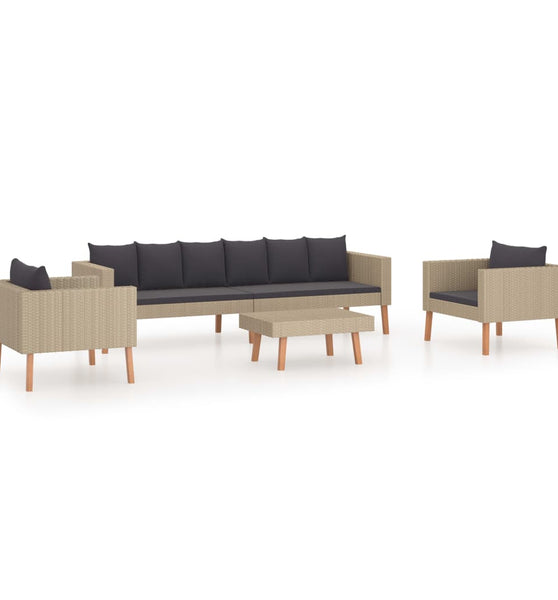 4-tlg. Garten-Lounge-Set mit Auflagen Poly Rattan Beige