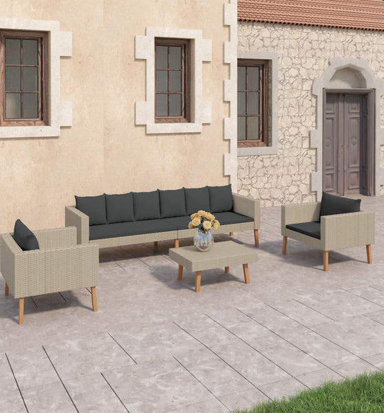 4-tlg. Garten-Lounge-Set mit Auflagen Poly Rattan Beige