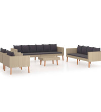 5-tlg. Garten-Lounge-Set mit Auflagen Poly Rattan Beige