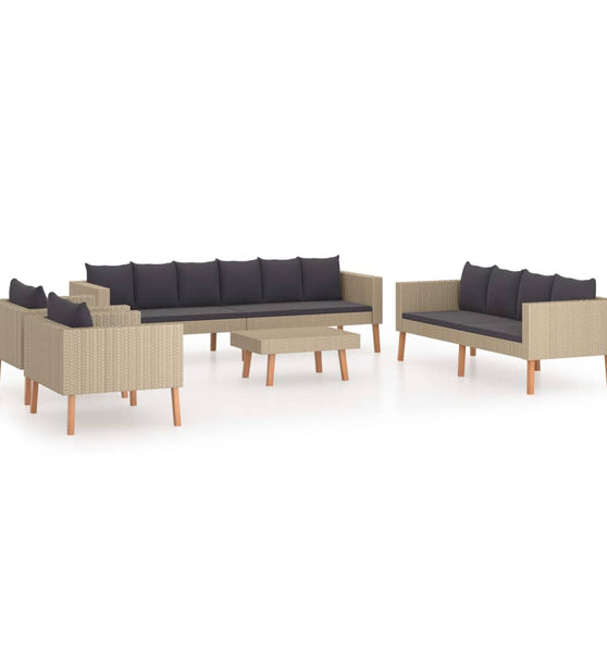 5-tlg. Garten-Lounge-Set mit Auflagen Poly Rattan Beige