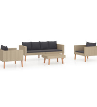 4-tlg. Garten-Lounge-Set mit Auflagen Poly Rattan Beige