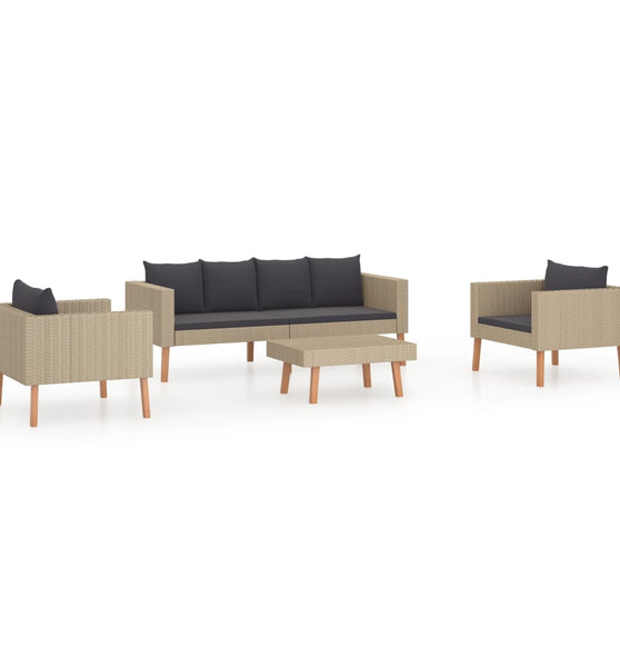 4-tlg. Garten-Lounge-Set mit Auflagen Poly Rattan Beige