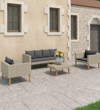 4-tlg. Garten-Lounge-Set mit Auflagen Poly Rattan Beige