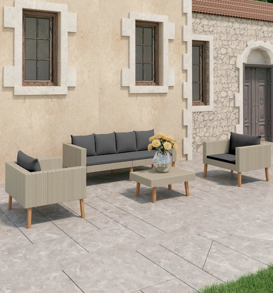 4-tlg. Garten-Lounge-Set mit Auflagen Poly Rattan Beige