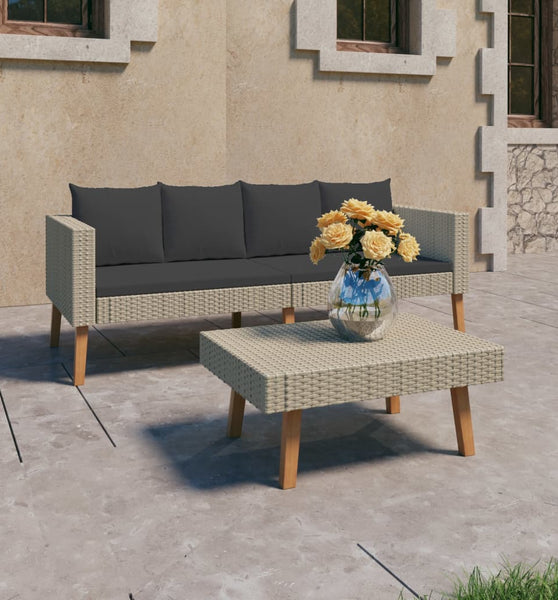 2-tlg. Garten-Lounge-Set mit Auflagen Poly Rattan Beige