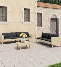 3-tlg. Garten-Lounge-Set mit Auflagen Poly Rattan Beige