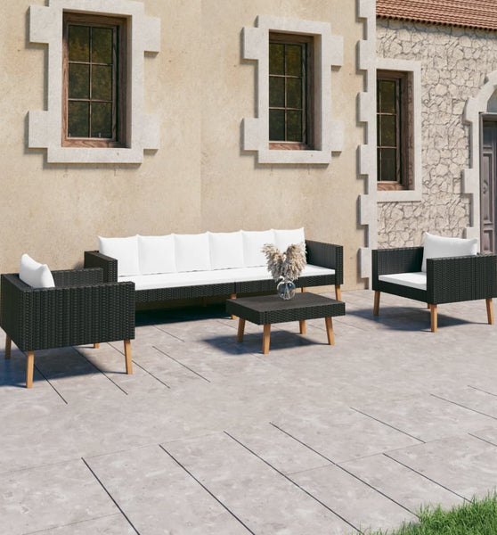 4-tlg. Garten-Lounge-Set mit Auflagen Poly Rattan Schwarz