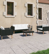 4-tlg. Garten-Lounge-Set mit Auflagen Poly Rattan Schwarz