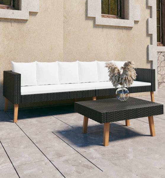 2-tlg. Garten-Lounge-Set mit Kissen Poly Rattan Schwarz