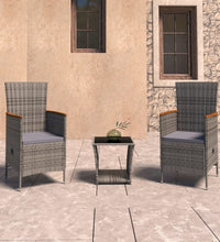 3-tlg. Garten-Lounge-Set mit Kissen Poly Rattan Grau