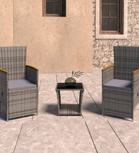 3-tlg. Garten-Lounge-Set mit Kissen Poly Rattan Grau