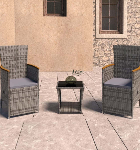 3-tlg. Garten-Lounge-Set mit Kissen Poly Rattan Grau