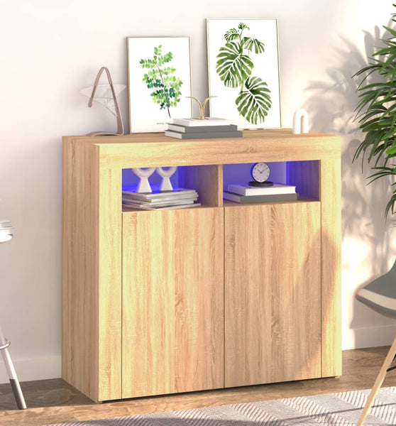 Sideboard mit LED-Leuchten Sonoma-Eiche 80x35x75 cm