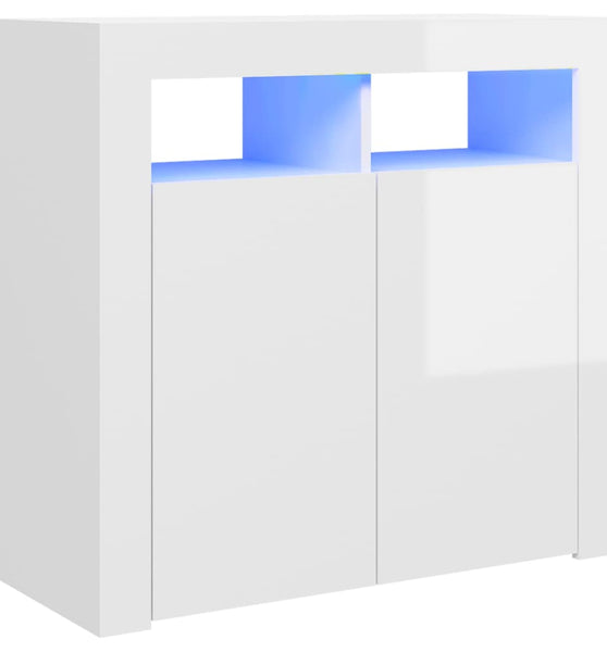 Sideboard mit LED-Leuchten Hochglanz-Weiß 80x35x75 cm
