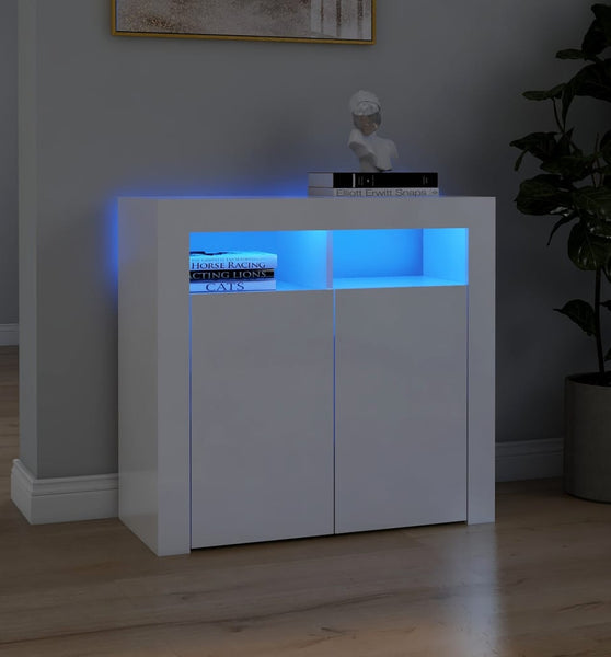 Sideboard mit LED-Leuchten Hochglanz-Weiß 80x35x75 cm