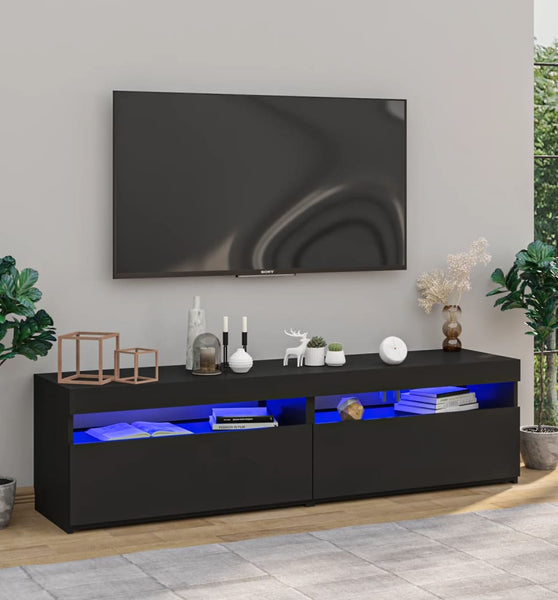 TV-Schränke 2 Stk. mit LED-Leuchten Schwarz 75x35x40 cm