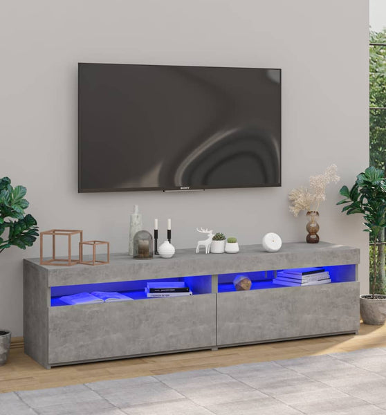 TV-Schränke 2 Stk. mit LED-Leuchten Betongrau 75x35x40 cm