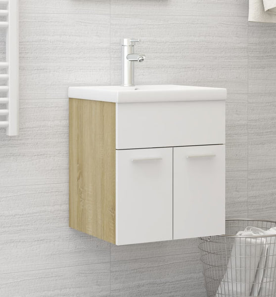Waschbeckenunterschrank Weiß Sonoma-Eiche 41x38,5x46 cm
