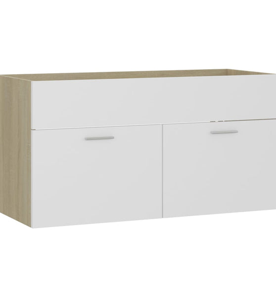 Waschbeckenunterschrank Weiß Sonoma-Eiche 90x38,5x46 cm