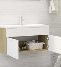 Waschbeckenunterschrank Weiß Sonoma-Eiche 90x38,5x46 cm