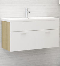 Waschbeckenunterschrank Weiß Sonoma-Eiche 90x38,5x46 cm