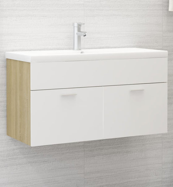Waschbeckenunterschrank Weiß Sonoma-Eiche 90x38,5x46 cm