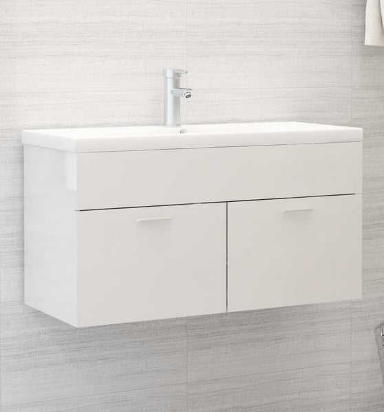 Waschbeckenunterschrank Hochglanz-Weiß 90x38,5x46cm