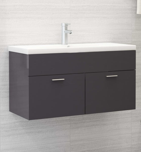 Waschbeckenunterschrank Hochglanz-Grau 90x38,5x46cm