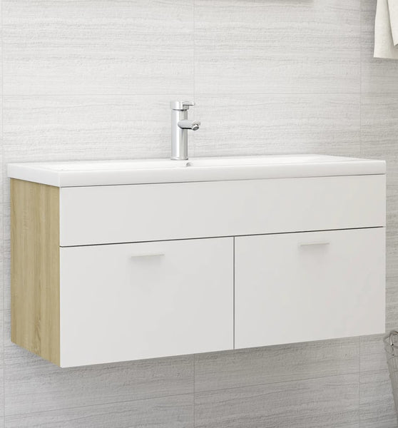 Waschbeckenunterschrank Weiß Sonoma-Eiche 100x38,5x46 cm