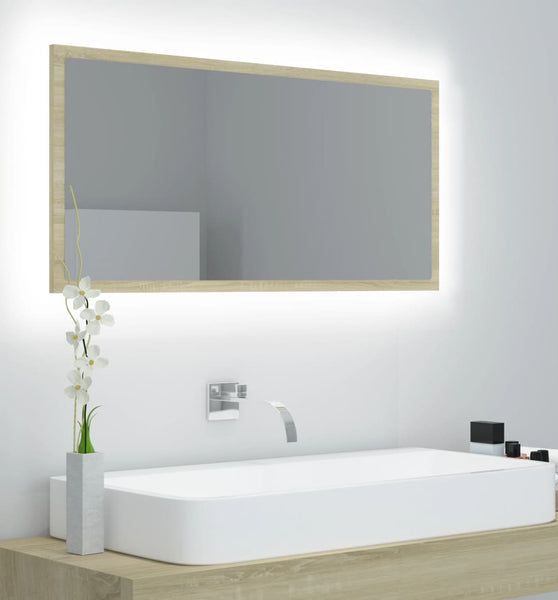 LED-Badspiegel Sonoma-Eiche 90x8,5x37 cm Acryl