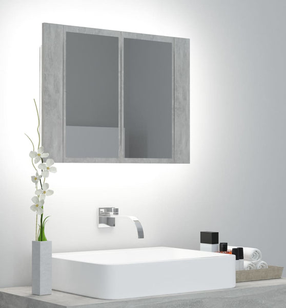 LED-Bad-Spiegelschrank Betongrau 60x12x45 cm Acryl