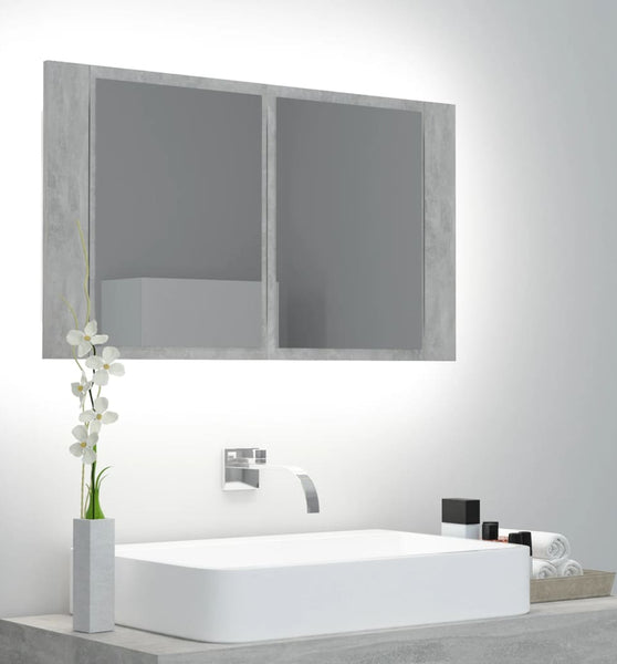 LED-Bad-Spiegelschrank Betongrau 80x12x45 cm Acryl