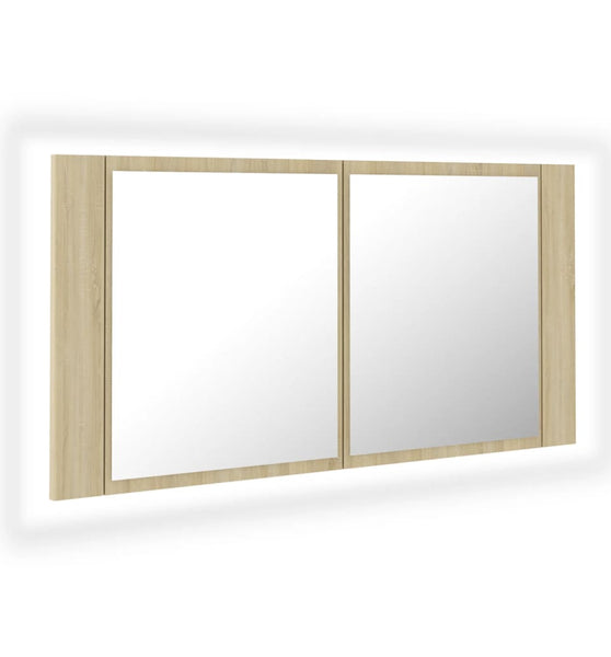 LED-Bad-Spiegelschrank Sonoma-Eiche 90x12x45 cm Acryl