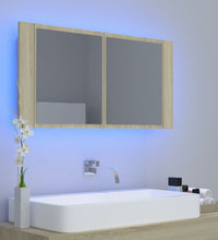 LED-Bad-Spiegelschrank Sonoma-Eiche 90x12x45 cm Acryl