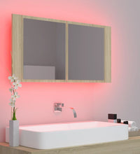 LED-Bad-Spiegelschrank Sonoma-Eiche 90x12x45 cm Acryl