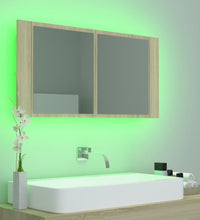 LED-Bad-Spiegelschrank Sonoma-Eiche 90x12x45 cm Acryl