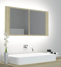 LED-Bad-Spiegelschrank Sonoma-Eiche 90x12x45 cm Acryl