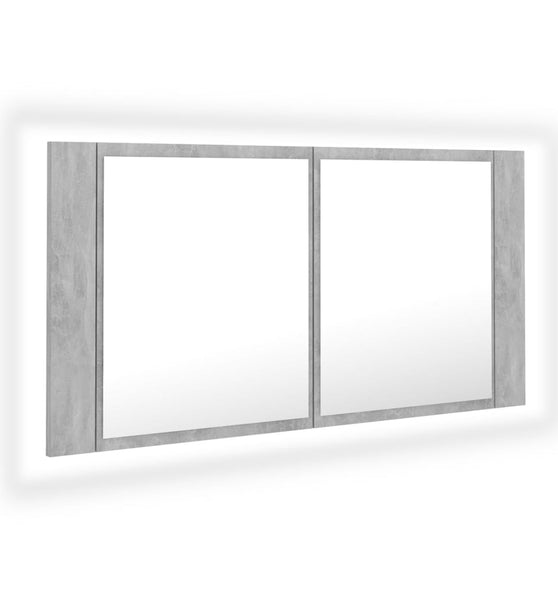 LED-Bad-Spiegelschrank Betongrau 90x12x45 cm Acryl
