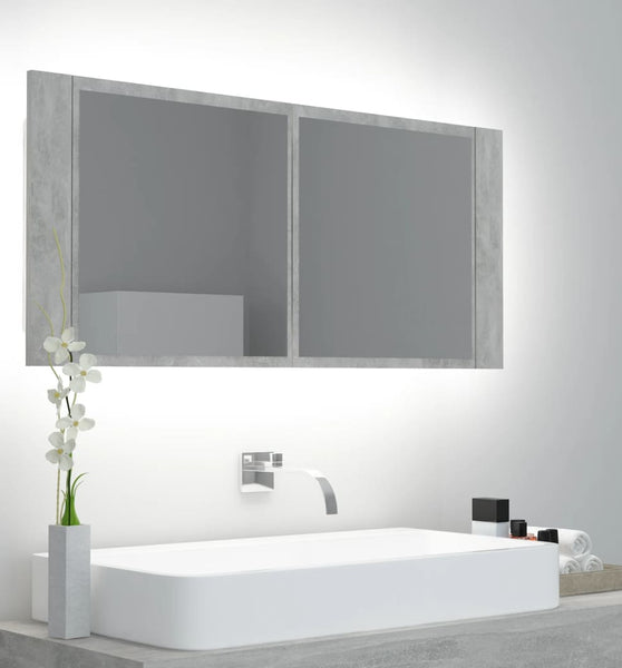 LED-Bad-Spiegelschrank Betongrau 100x12x45 cm Acryl