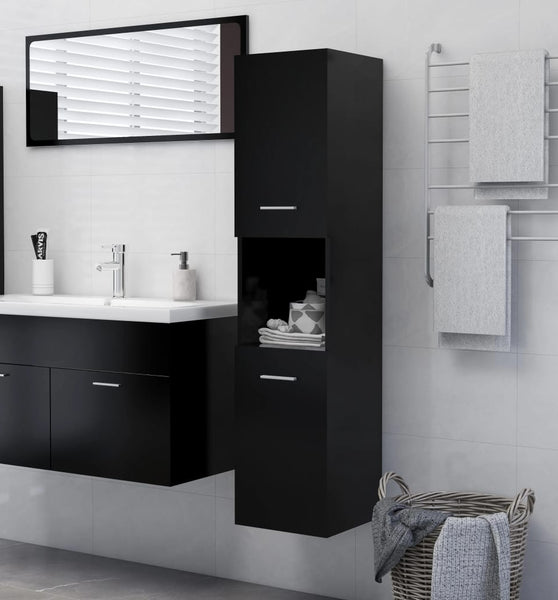 Badezimmerschrank Schwarz 30x30x130 cm Holzwerkstoff
