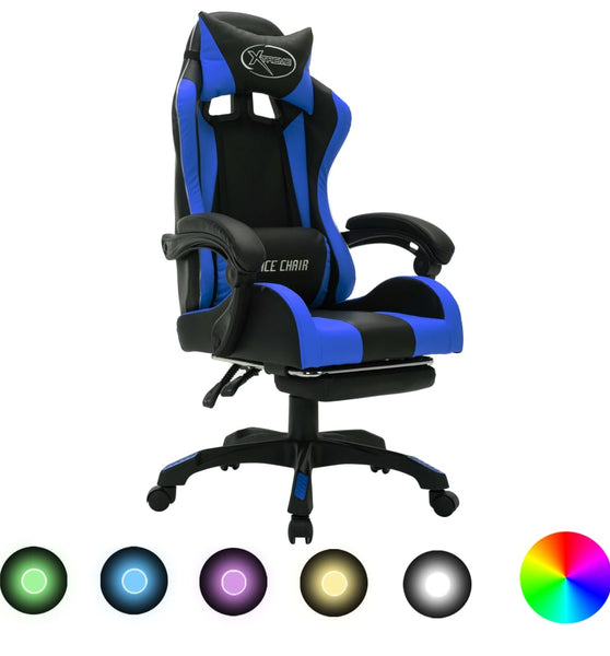 Gaming-Stuhl mit RGB LED-Leuchten Blau und Schwarz Kunstleder