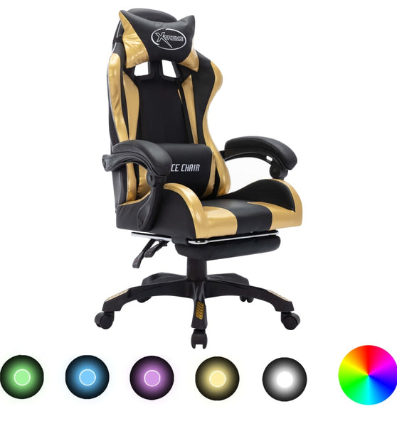 Gaming-Stuhl mit RGB LED-Leuchten Gold und Schwarz Kunstleder